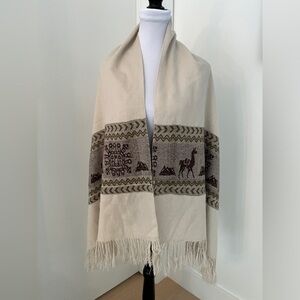 ALPACA Wool Scarf Shawl Oversized Cozy Winter Travel Fringe Neutral